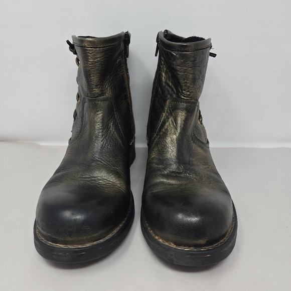 Eric Michael Brennaro Moto Womens Boots Sz 7.5 Dark Gold Metallic Lace Up Detail - Picture 2 of 14